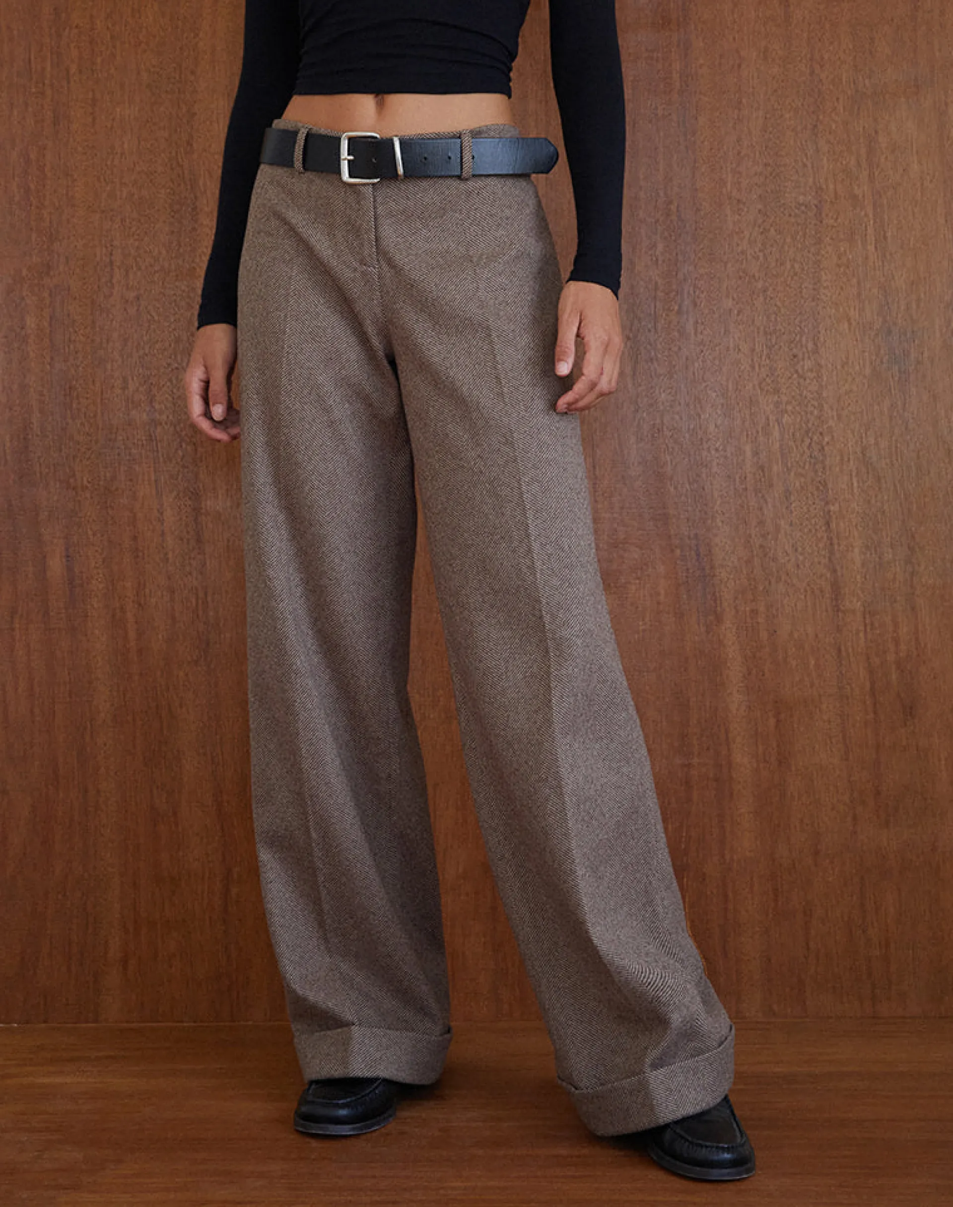 Motel Rocks Tailoring-Abdel Faux Wool Tailored Trouser in Walnut