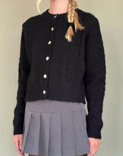 Motel Rocks Cardigans-Abelia Cable Knit Cardigan in Black