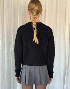 Motel Rocks Cardigans-Abelia Cable Knit Cardigan in Black