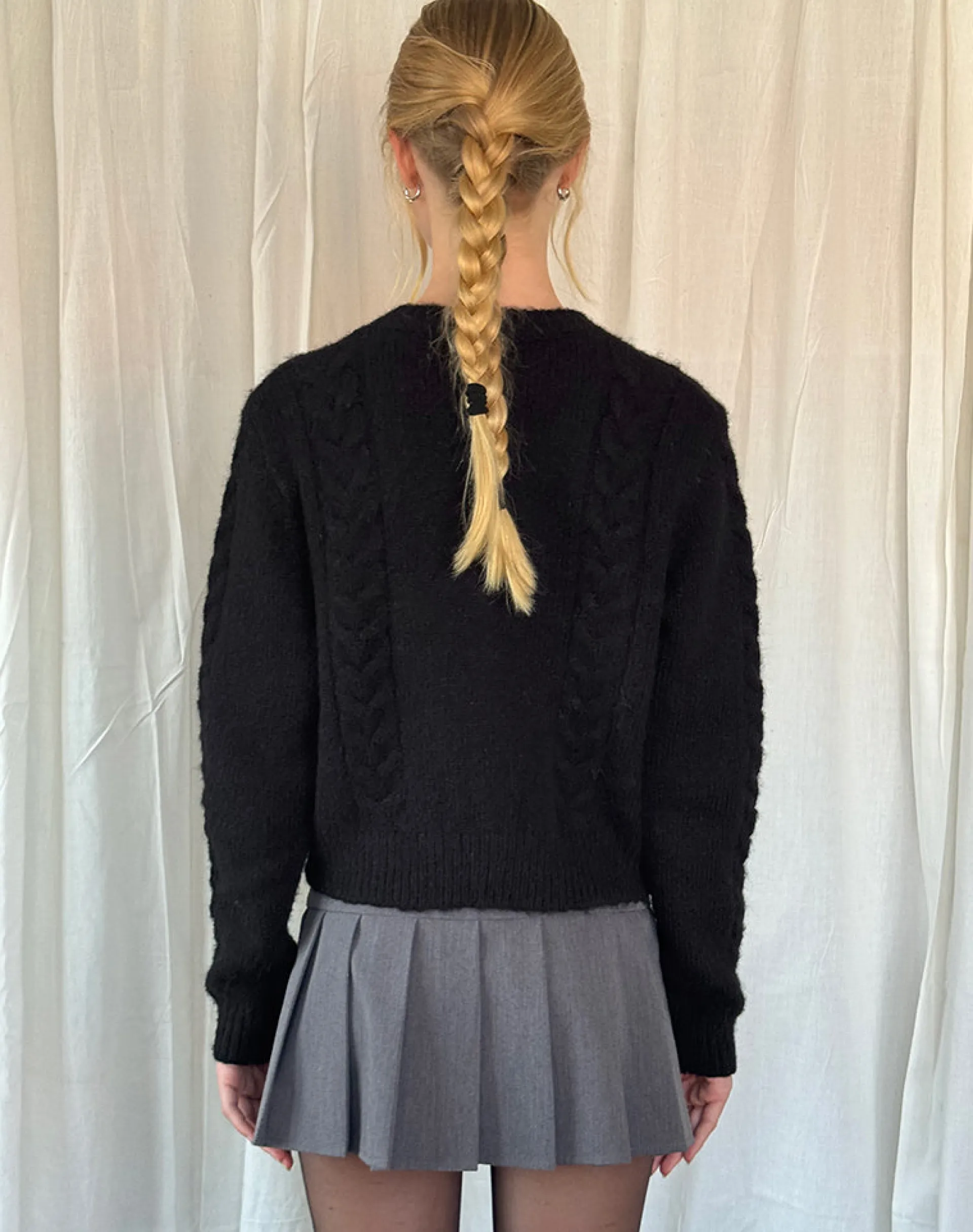 Motel Rocks Cardigans-Abelia Cable Knit Cardigan in Black