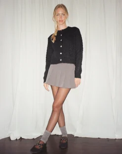 Motel Rocks Cardigans-Abelia Cable Knit Cardigan in Black