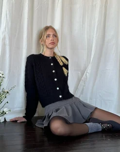 Motel Rocks Cardigans-Abelia Cable Knit Cardigan in Black