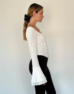Motel Rocks Long Sleeve Tops-Abella Textured Flute Sleeve Top in Ivory