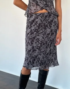 Motel Rocks A Line Skirts | Midi Skirts-Abetzi Midi Skirt in Baroque Black Print