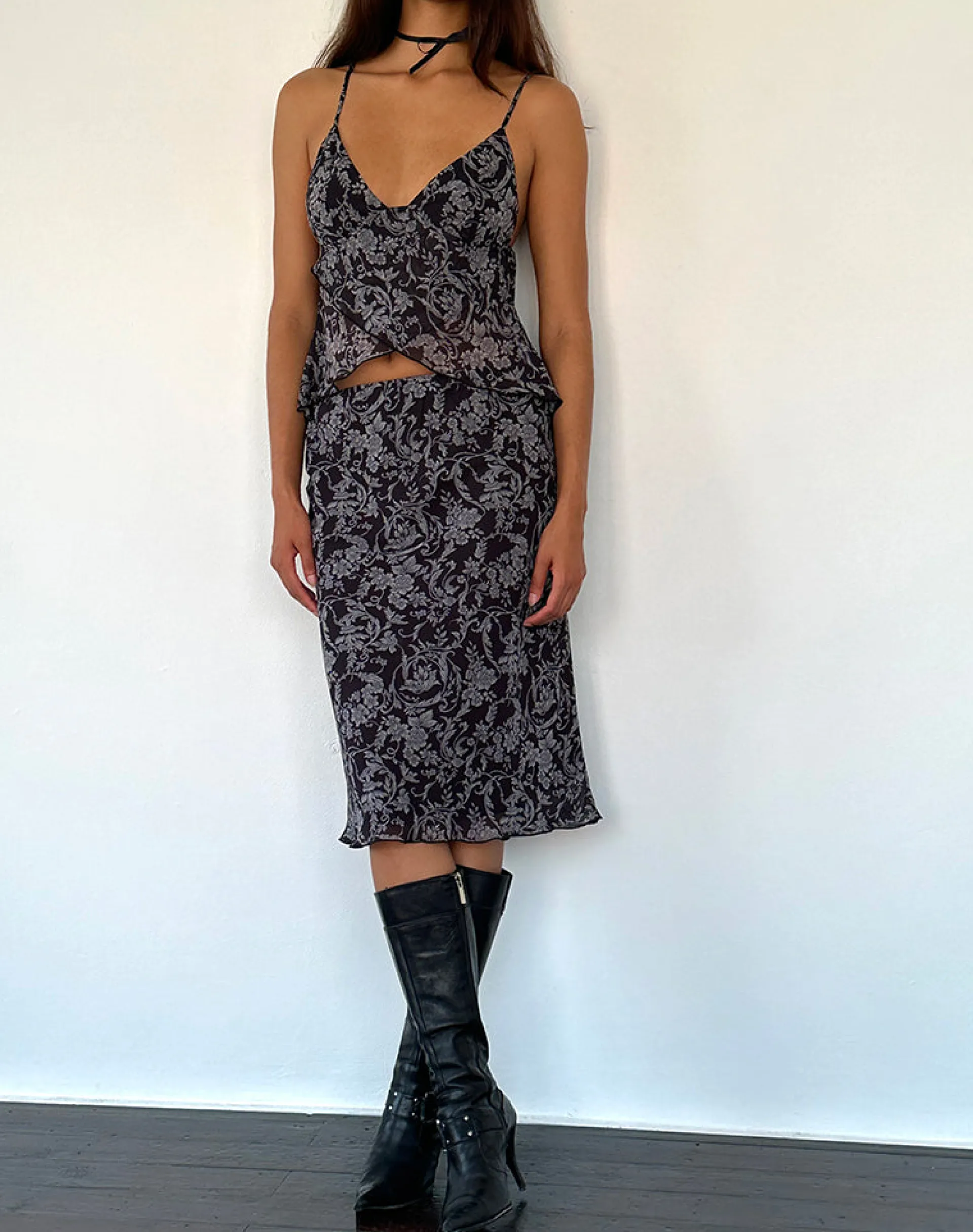 Motel Rocks A Line Skirts | Midi Skirts-Abetzi Midi Skirt in Baroque Black Print
