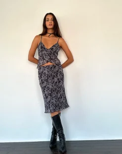 Motel Rocks A Line Skirts | Midi Skirts-Abetzi Midi Skirt in Baroque Black Print