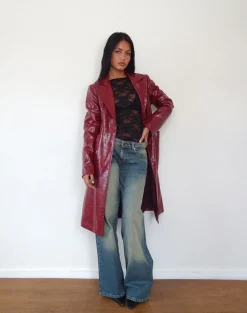 Motel Rocks Pu Jackets-Abigail Coat in Matte PU Croc Burgundy