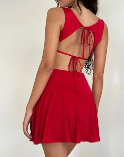 Motel Rocks Mini Dresses-Abreille Open Back Mini Dress in Slinky Red
