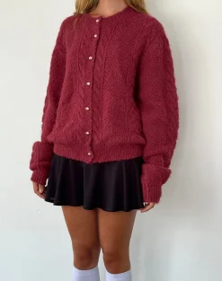 Motel Rocks Cardigans-Aceso Cardigan in Brush Knit Burgundy