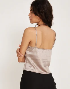 Motel Rocks Strappy Tops-Adalia Cami Top in Satin Champagne