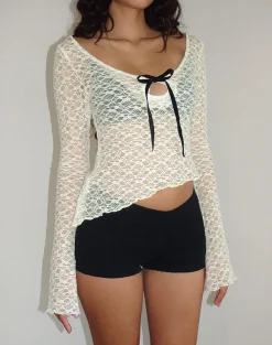 Motel Rocks Long Sleeve Tops | Lace Tops-Adas Unlined Long Sleeve Top in Lace Ivory