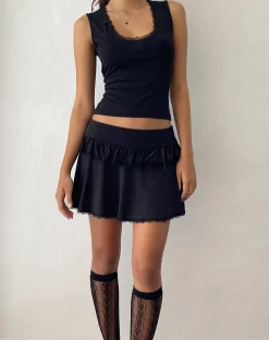 Motel Rocks A Line Skirts | Mini Skirts-Addalyn Lace Trim Mini Skirt in Black