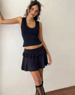 Motel Rocks A Line Skirts | Mini Skirts-Addalyn Lace Trim Mini Skirt in Black