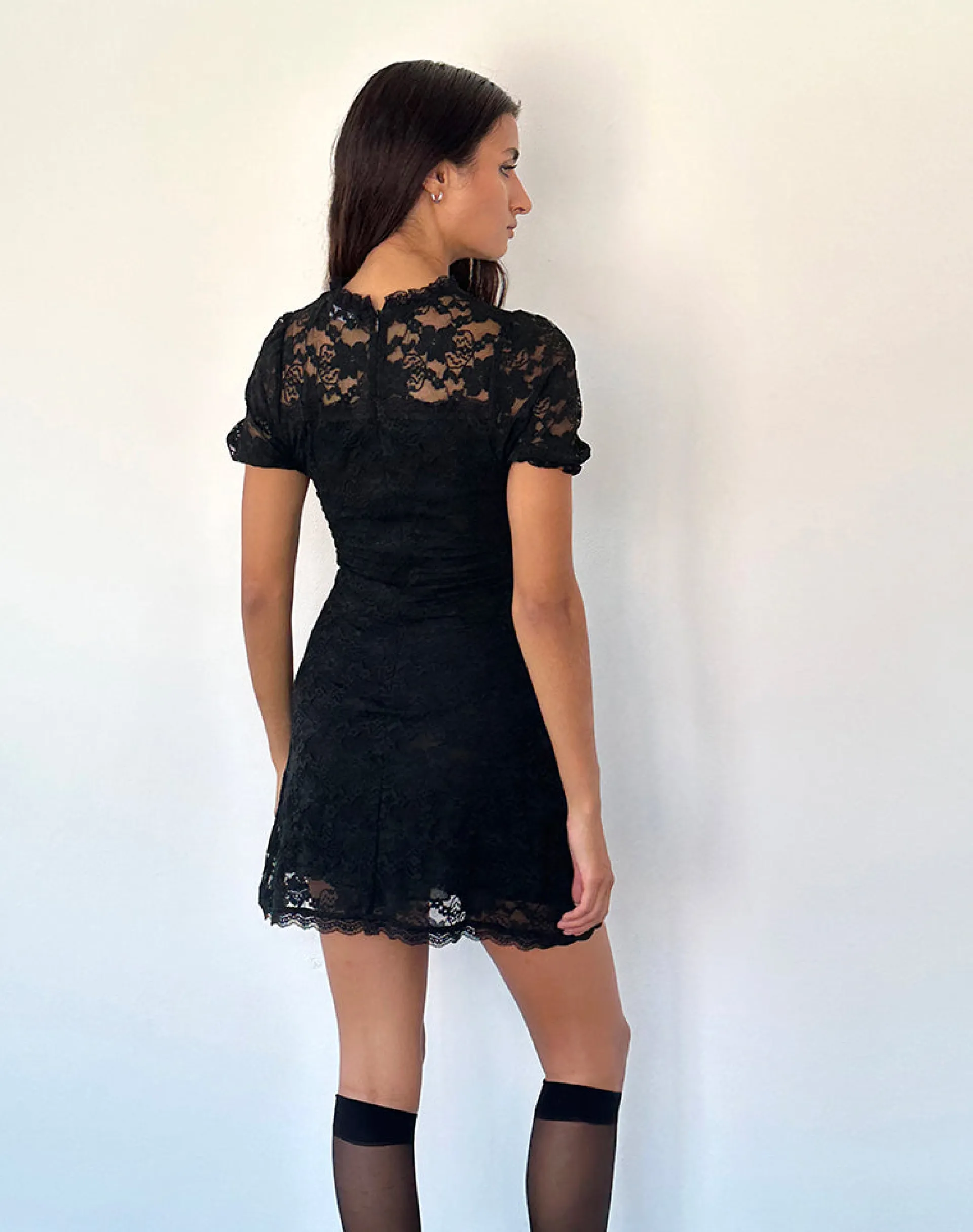 Motel Rocks Printed Dresses | Day Dresses-Adele Mini Tea Dress in Black Jasmine Lace