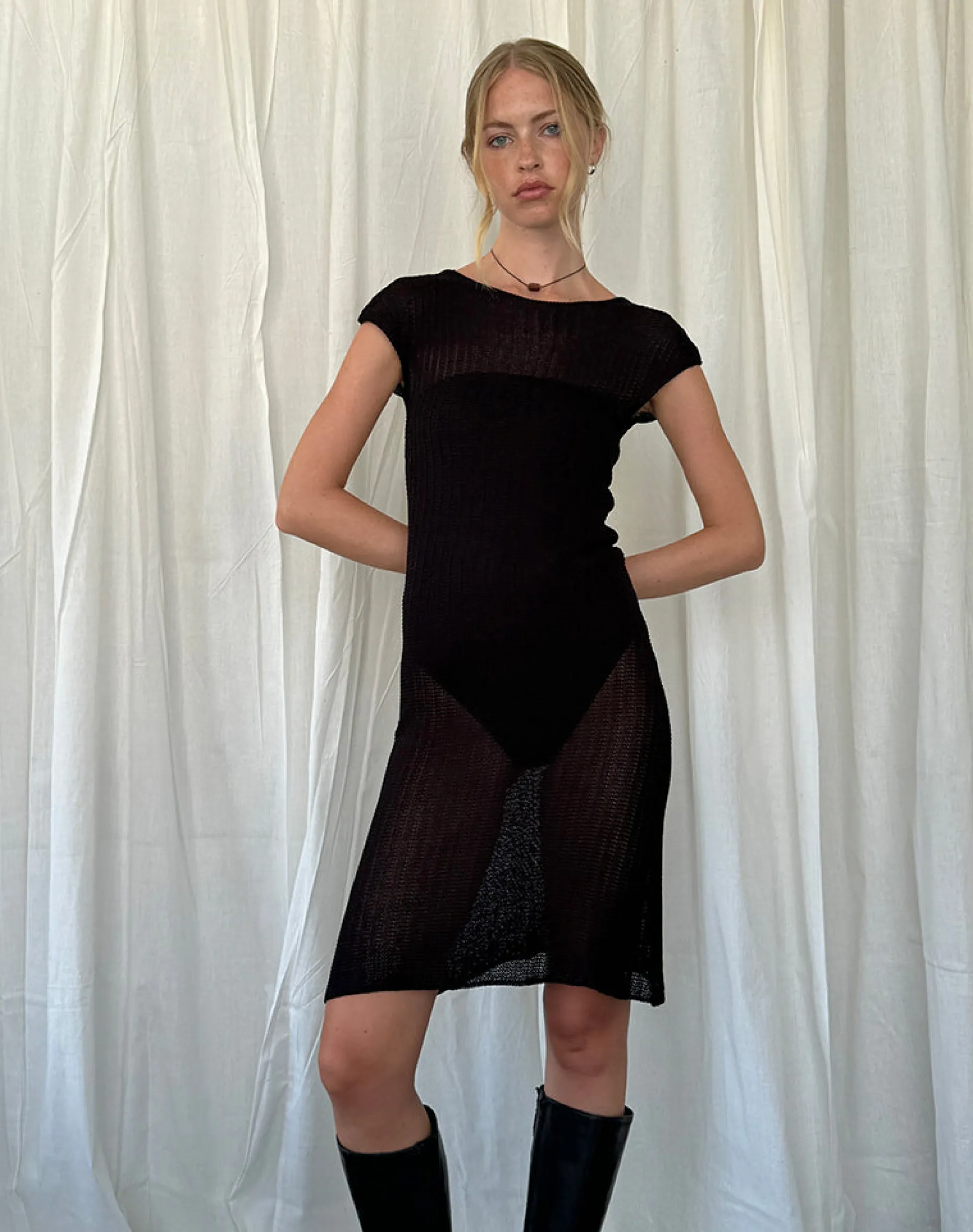 Motel Rocks Midi Dresses-Adeline Midi Dress in Wide Rib Knit Black