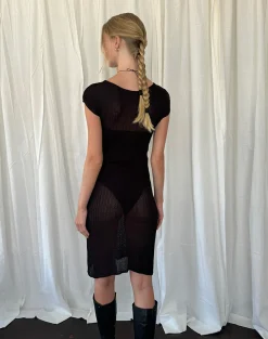 Motel Rocks Midi Dresses-Adeline Midi Dress in Wide Rib Knit Black