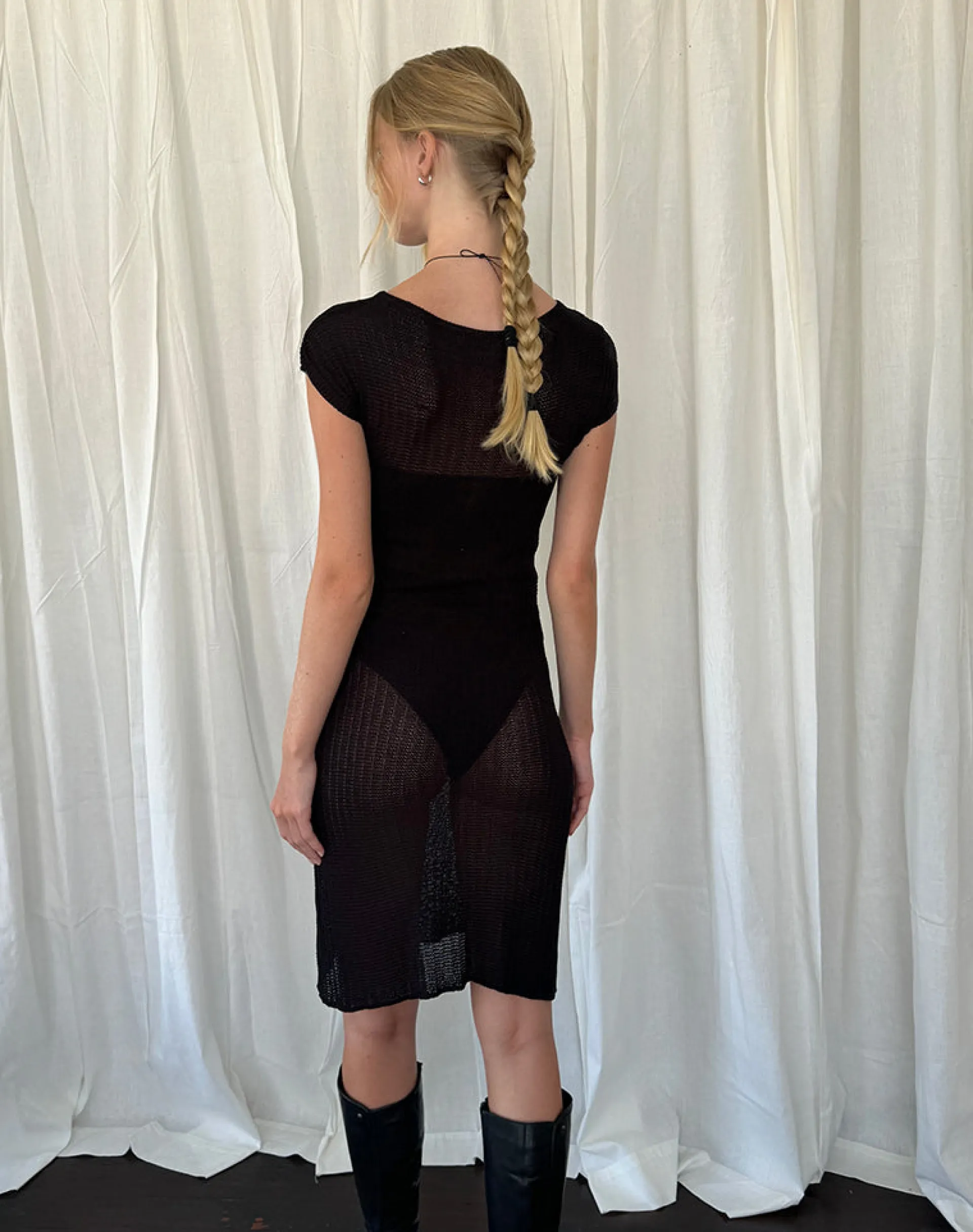 Motel Rocks Midi Dresses-Adeline Midi Dress in Wide Rib Knit Black