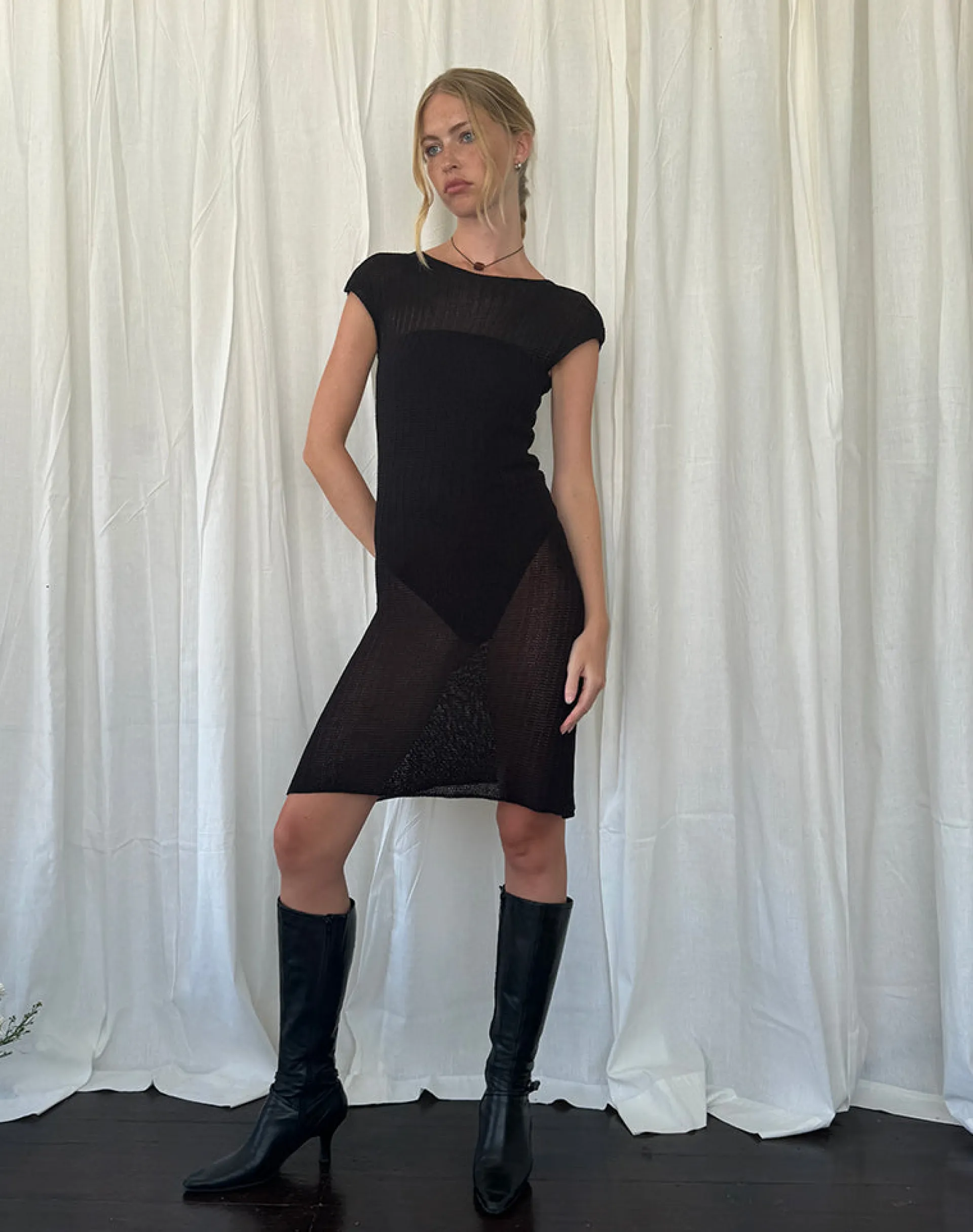 Motel Rocks Midi Dresses-Adeline Midi Dress in Wide Rib Knit Black
