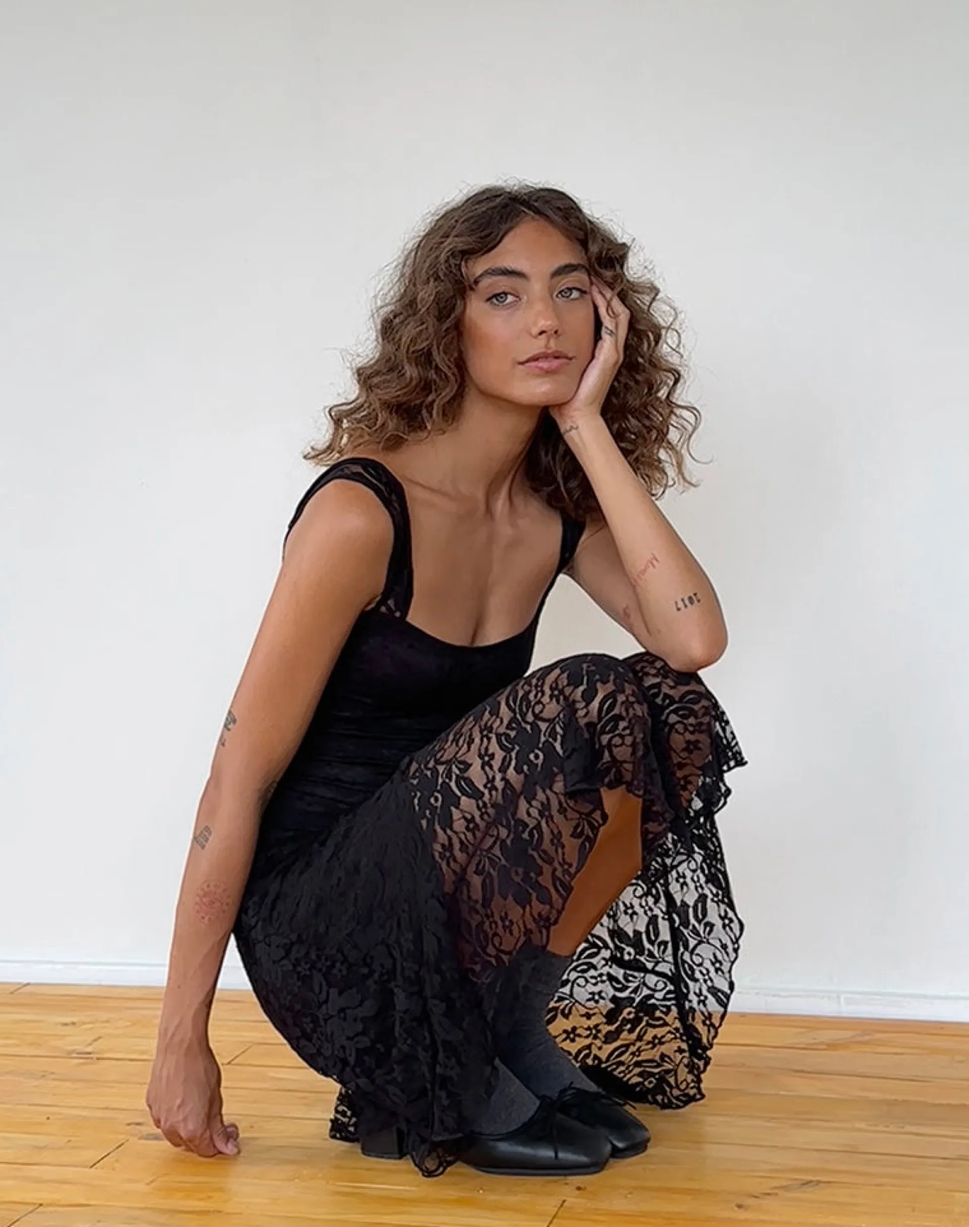 Motel Rocks Party Dresses | Midi Dresses-Adeliza Asymmetric Midi Dress in Floral Lace Jet Black