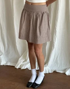 Motel Rocks A Line Skirts | Midi Skirts-Adinda Midi Skirt in Mini Gingham Brown