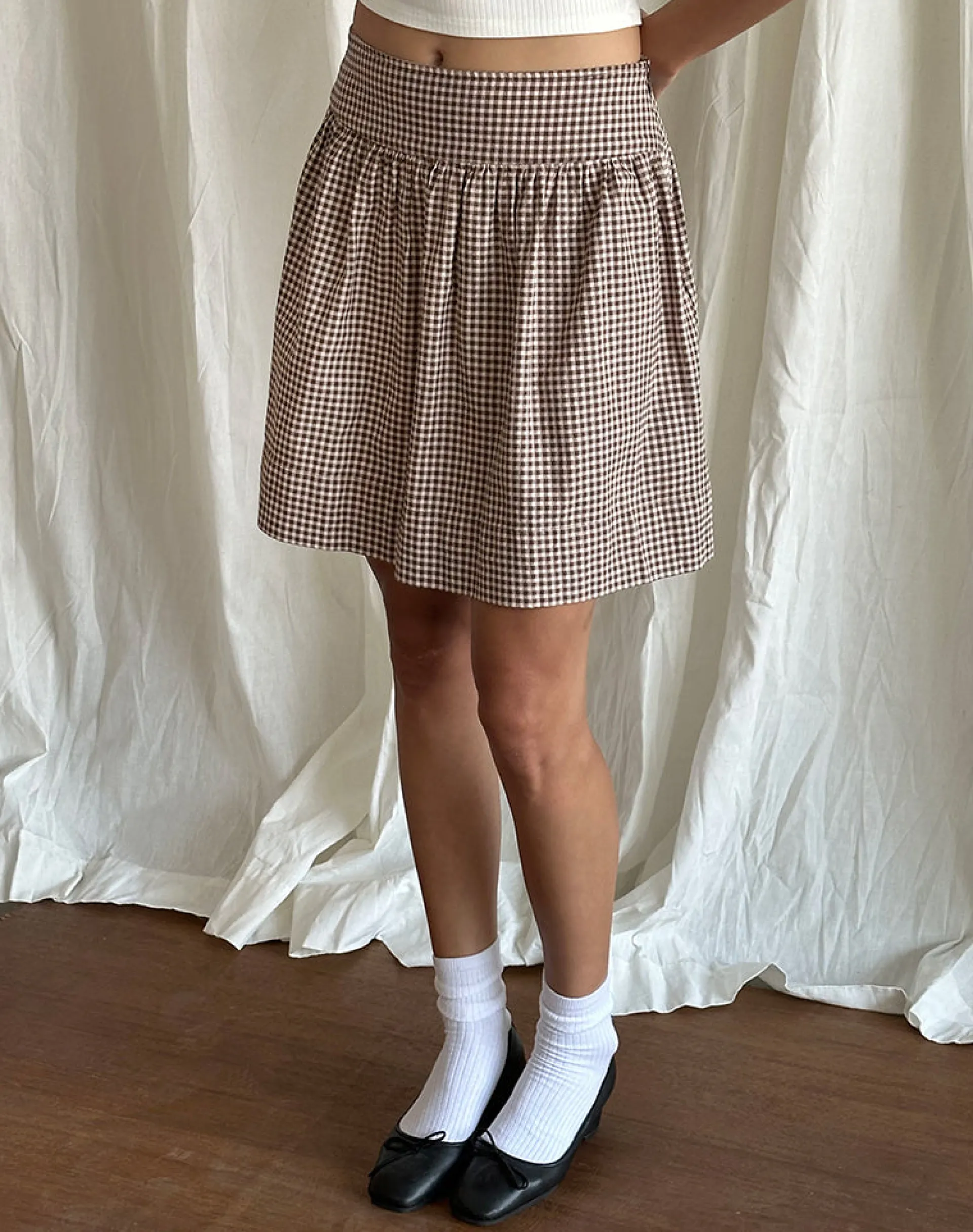 Motel Rocks A Line Skirts | Midi Skirts-Adinda Midi Skirt in Mini Gingham Brown