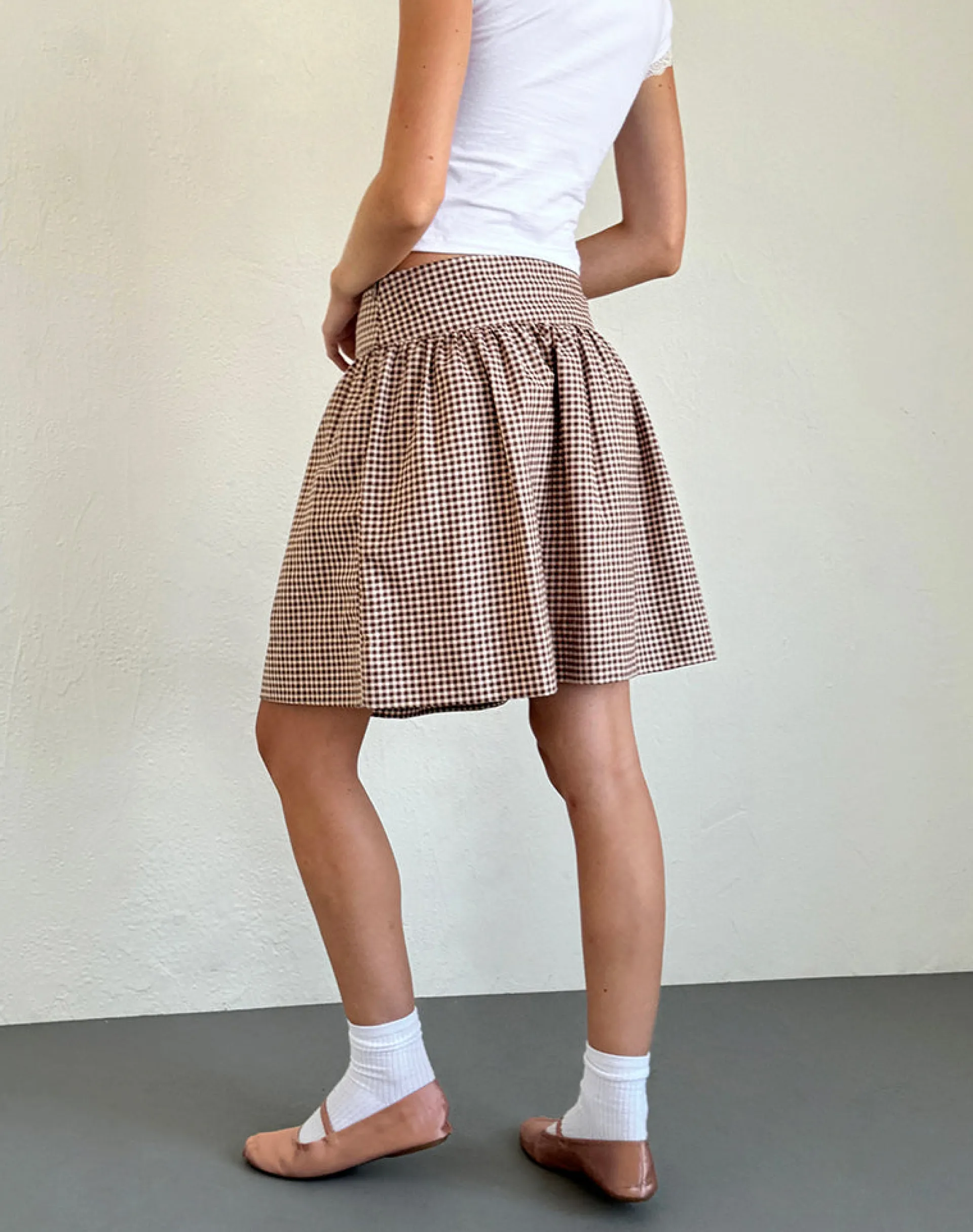 Motel Rocks A Line Skirts | Midi Skirts-Adinda Midi Skirt in Mini Gingham Brown