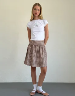Motel Rocks A Line Skirts | Midi Skirts-Adinda Midi Skirt in Mini Gingham Brown