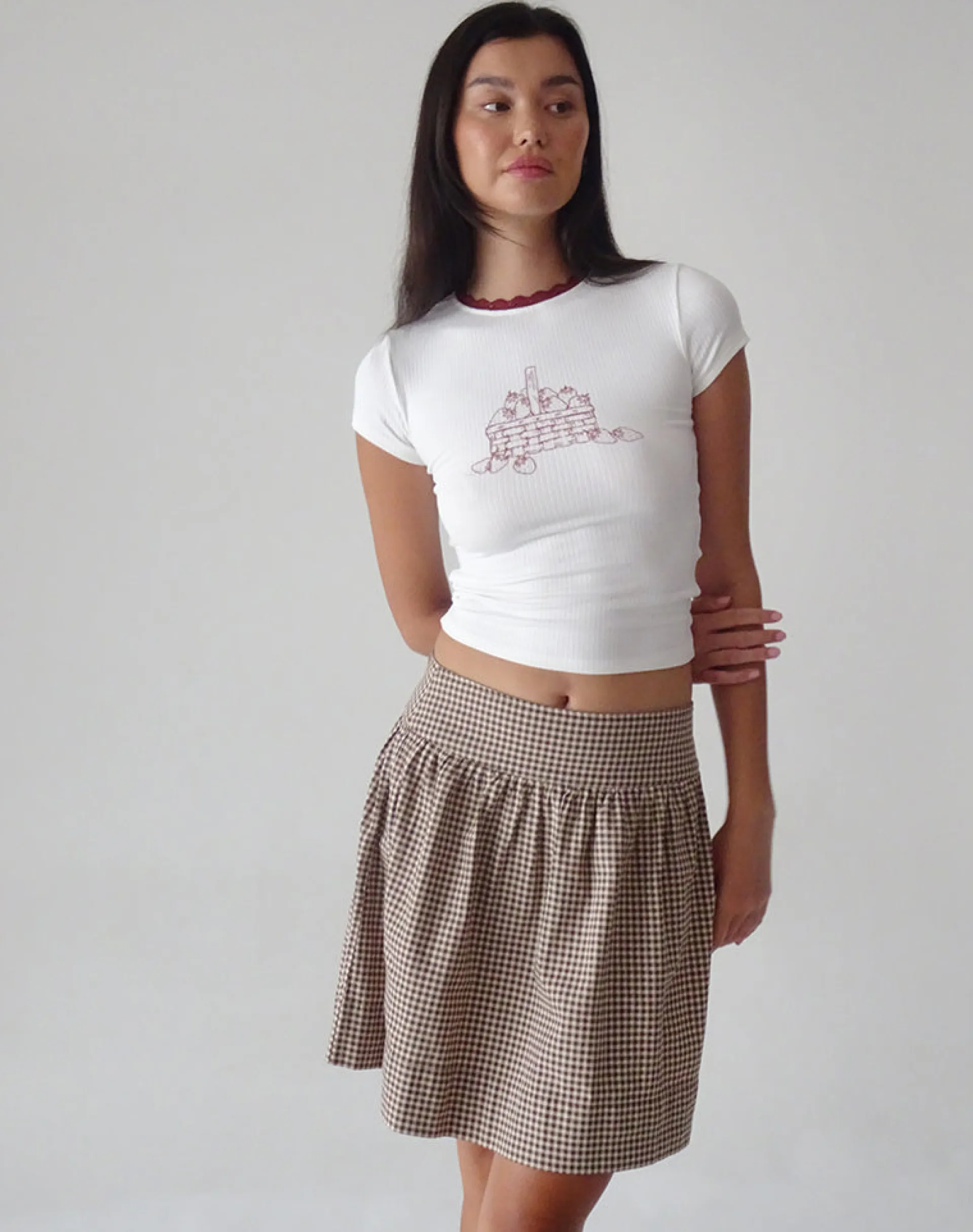 Motel Rocks A Line Skirts | Midi Skirts-Adinda Midi Skirt in Mini Gingham Brown