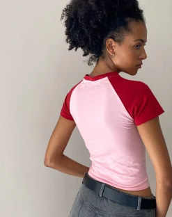 Motel Rocks Tees-Agneta Baby Tee in Ballet Pink with Red Cherry Print BalletPinkwithRedCherryPrint