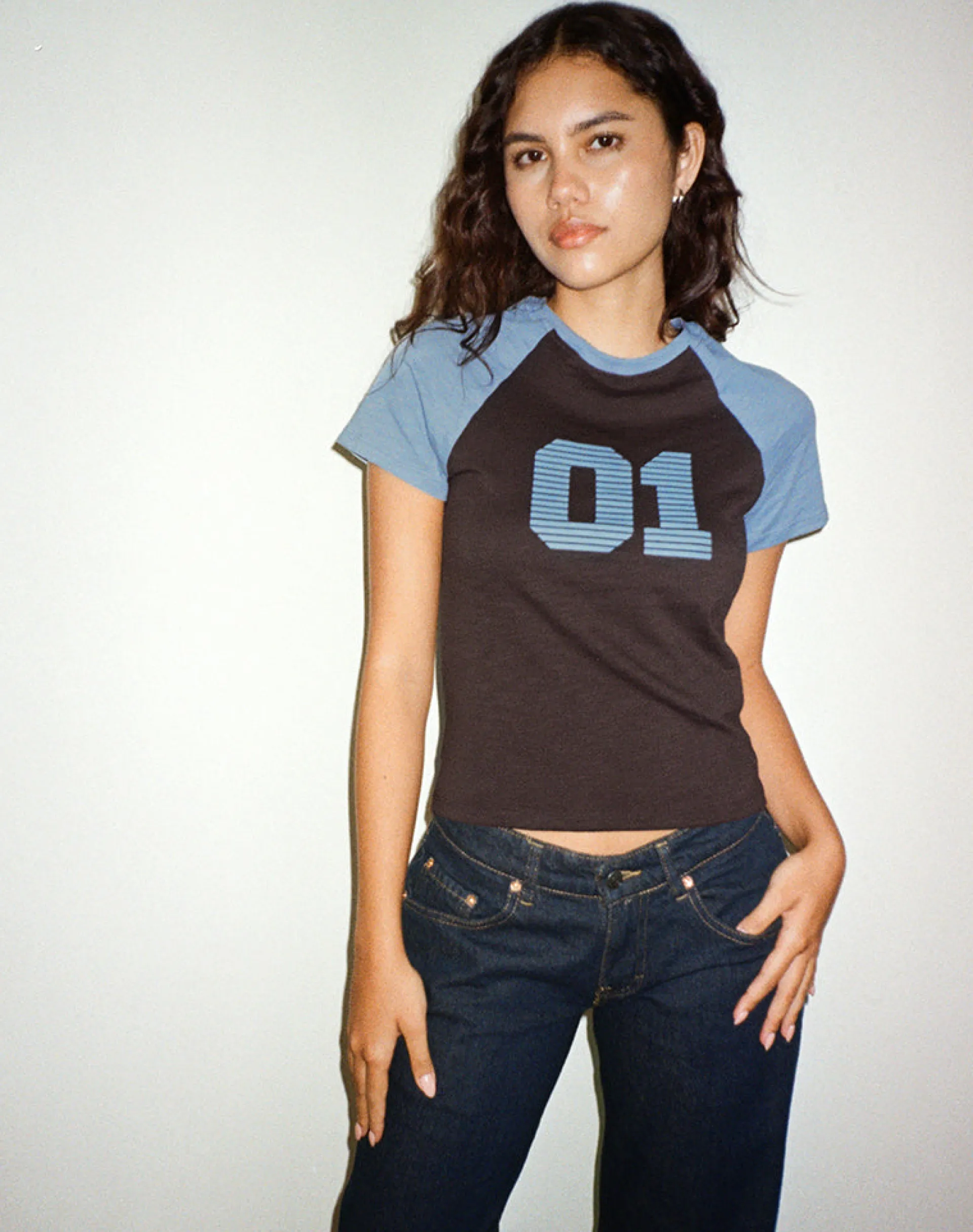 Motel Rocks Basic Tops | Printed Tops-Agneta Tee in Chocolate Brown and Ash Blue Combination ChocolateBrownandAshBlueCombination