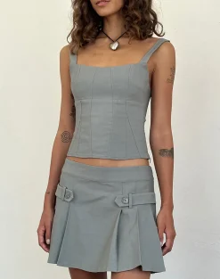 Motel Rocks Co-Ords | A Line Skirts-Ahanu Pleated Mini Skirt in Grey