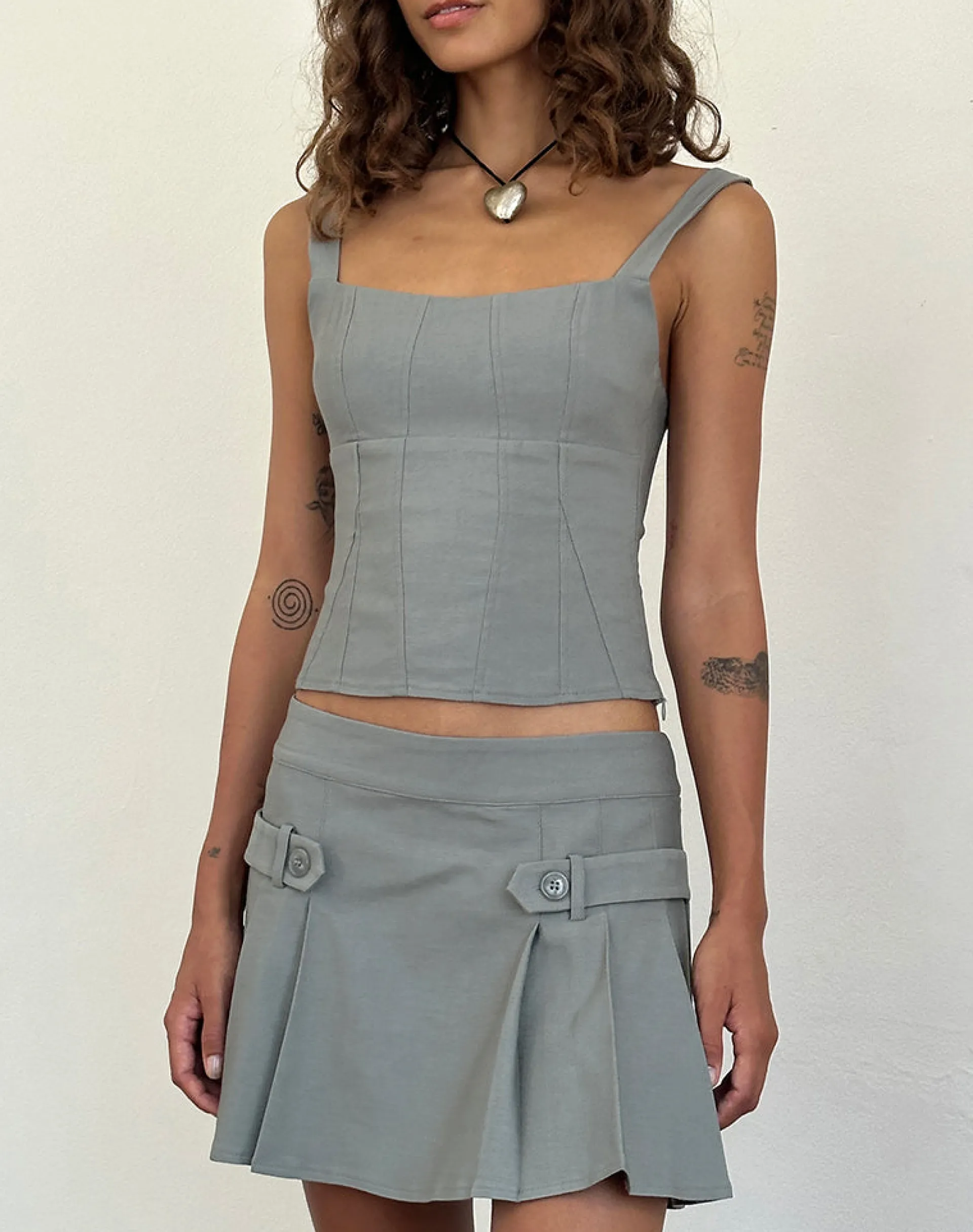 Motel Rocks Co-Ords | A Line Skirts-Ahanu Pleated Mini Skirt in Grey