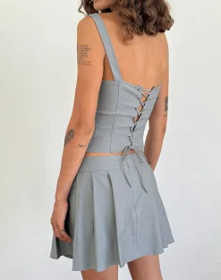 Motel Rocks Co-Ords | A Line Skirts-Ahanu Pleated Mini Skirt in Grey