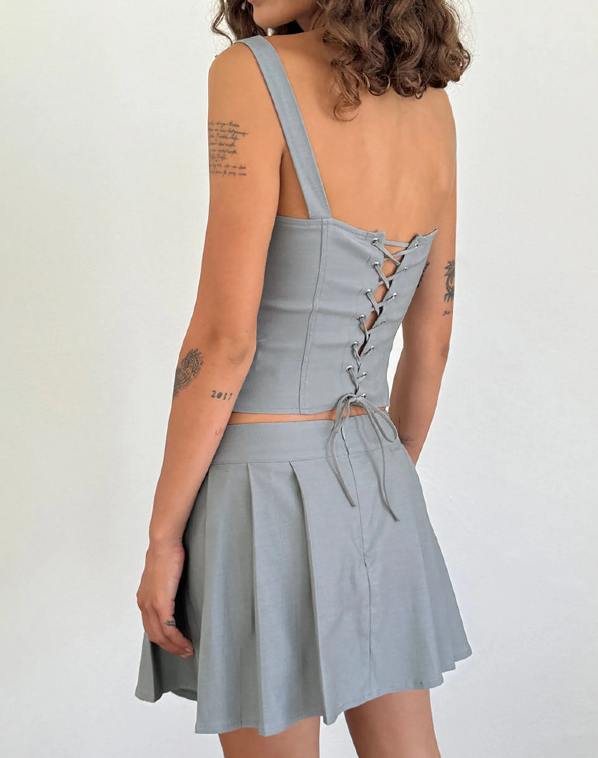 Motel Rocks Co-Ords | A Line Skirts-Ahanu Pleated Mini Skirt in Grey