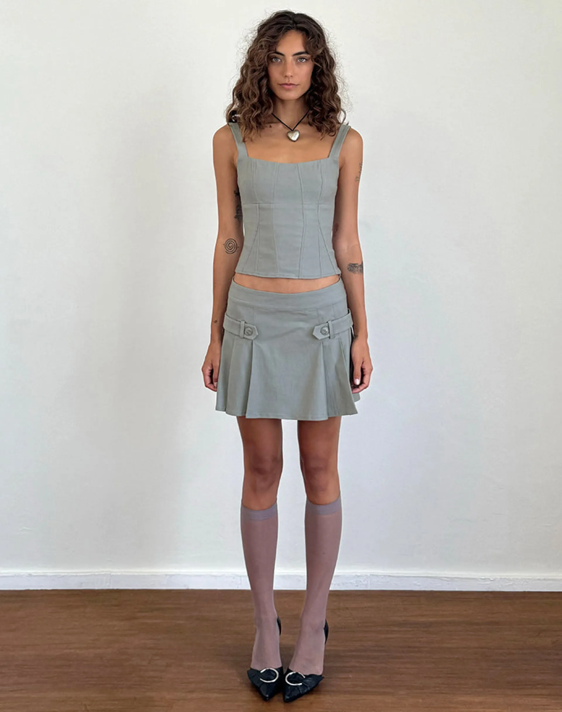 Motel Rocks Co-Ords | A Line Skirts-Ahanu Pleated Mini Skirt in Grey