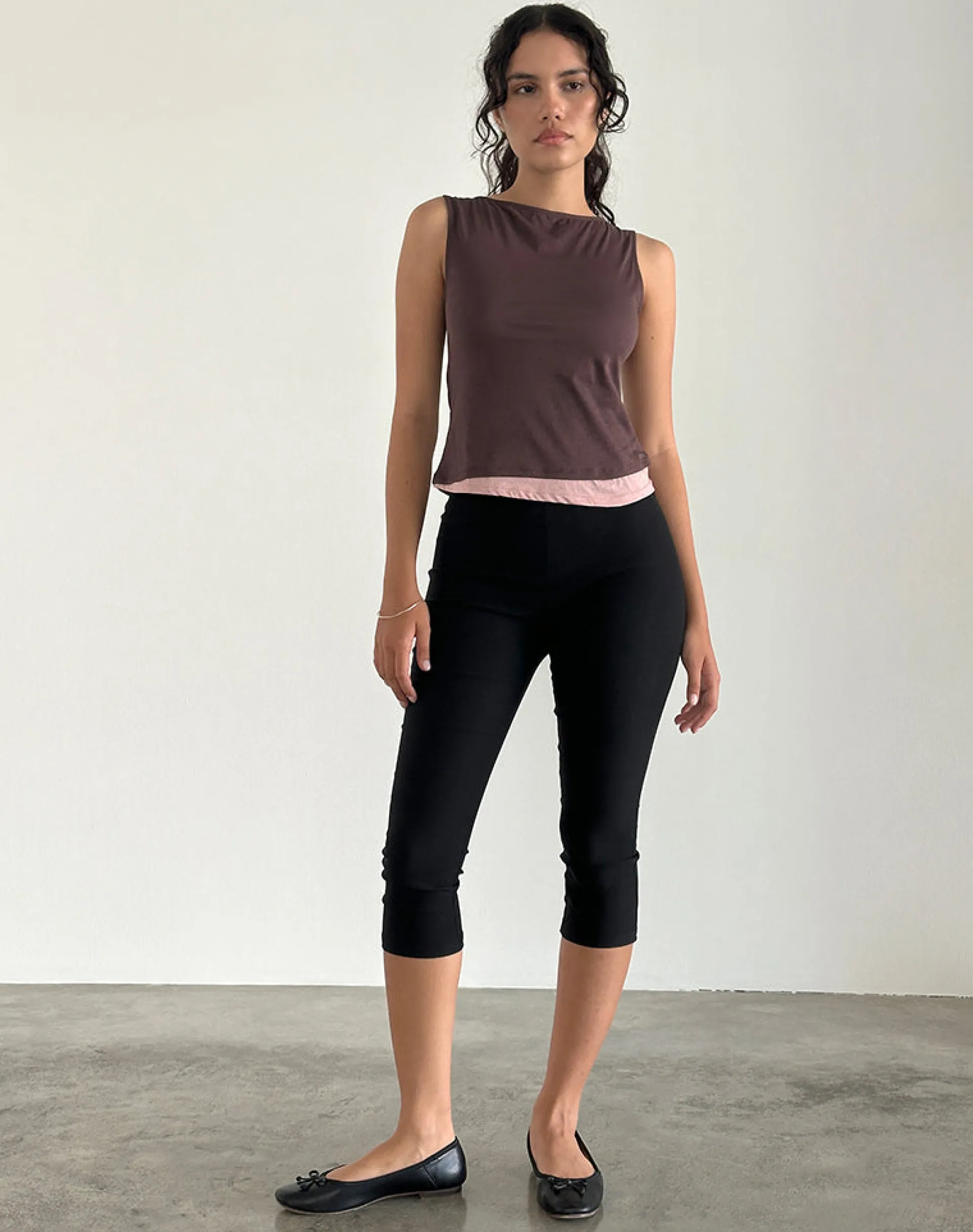 Motel Rocks Vest Tops-Aida Top in Tissue Deep Mahogany with Pink Lady