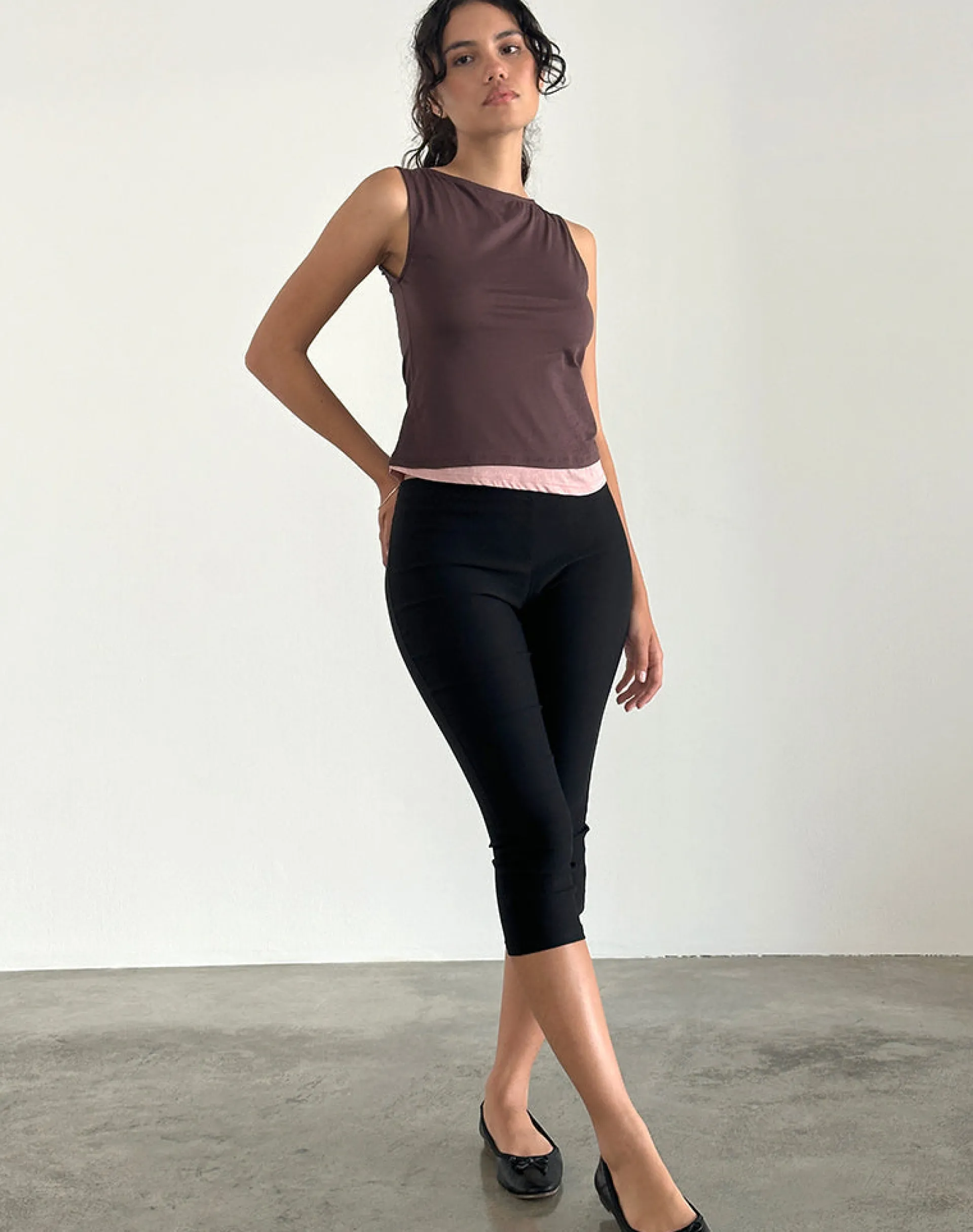 Motel Rocks Vest Tops-Aida Top in Tissue Deep Mahogany with Pink Lady