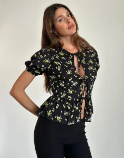 Motel Rocks Shirts And Blouses-Ajasi Blouse in Lemon and Lime Black LemonandLimeBlack