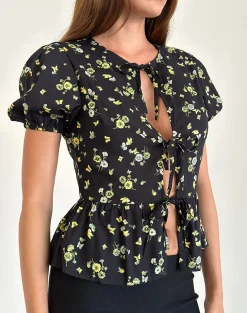 Motel Rocks Shirts And Blouses-Ajasi Blouse in Lemon and Lime Black LemonandLimeBlack