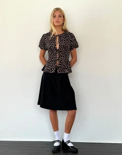 Motel Rocks Shirts And Blouses | Printed Tops-Ajasi Blouse in Red Rose Ditsy Black RedRoseDitsyBlack