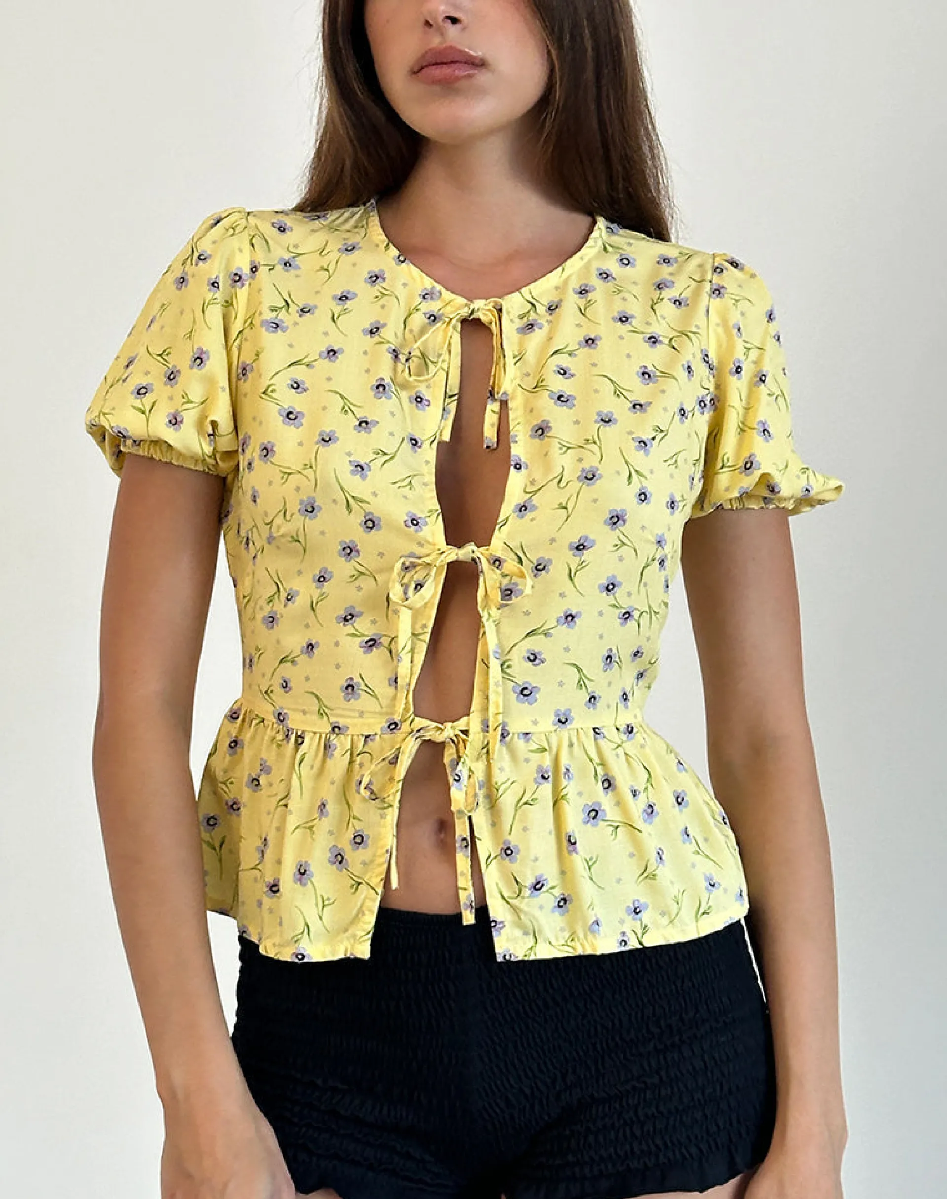 Motel Rocks Shirts And Blouses | Printed Tops-Ajasi Blouse in Wild Flower Lemon Drop WildFlowerLemonDrop