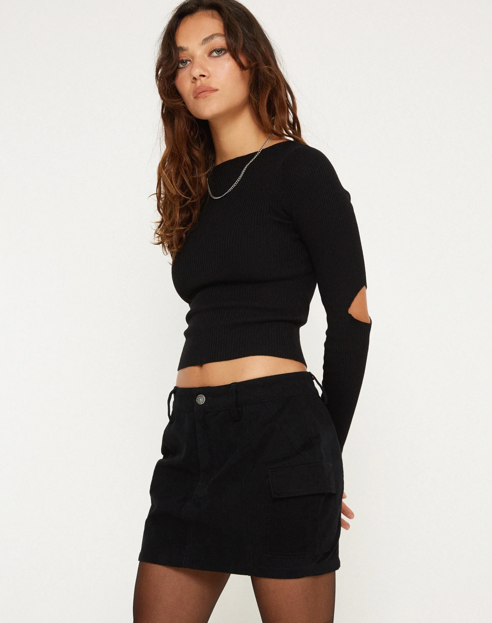 Motel Rocks Mini Skirts-Ajeng Low Rise Cargo Mini Skirt in Black
