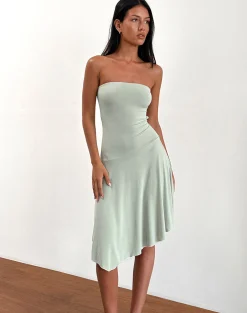 Motel Rocks Bandeau Dresses | Party Dresses-Akira Bandeau Midi Dress in Slinky Sage
