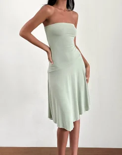 Motel Rocks Bandeau Dresses | Party Dresses-Akira Bandeau Midi Dress in Slinky Sage