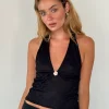 Motel Rocks Halterneck Tops | Lace Tops-Aksa Halterneck Top in Canina Lace Black caninalaceblack