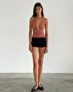 Motel Rocks Halterneck Tops | Lace Tops-Aksa Halterneck Top in Lace Withered Rose LaceWitheredRose