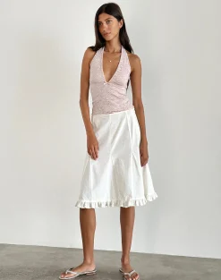 Motel Rocks Halterneck Tops | Lace Tops-Aksa Halterneck Top in Lace Lotus Pink LaceLotusPink