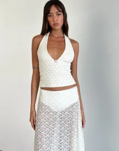 Motel Rocks Halterneck Tops | Lace Tops-Aksa Top in Canina Lace Ivory CaninaLaceIvory