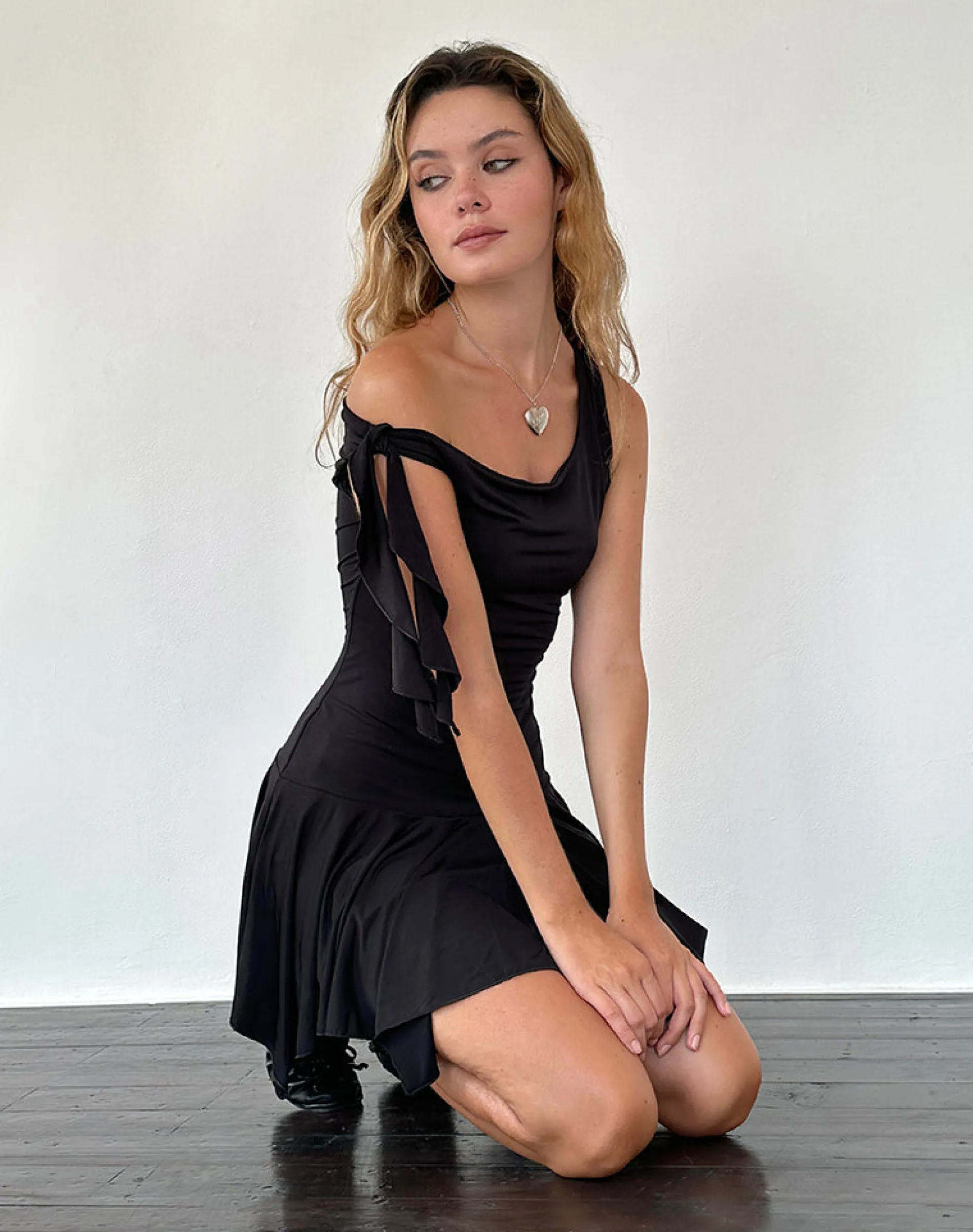 Motel Rocks Bodycon Dresses | Party Dresses-Alba Mini Asymmetric Ruffle Dress in Black