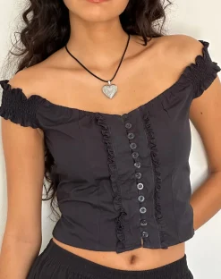 Motel Rocks Corset Tops | Bandeau Tops-Alderidge Bardot Corset Top in Black